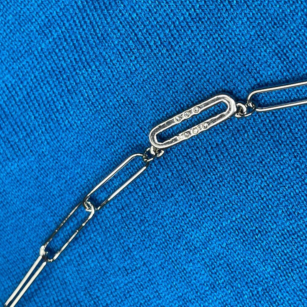 ~ Marlyn Schiff Pave Link Necklace 16-18" Silvertone / Cubic Zirconia - Picture 14 of 15